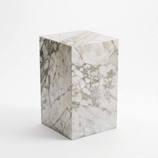 Calacatta Green mermer küp yan sehpa 30x30x50 cm