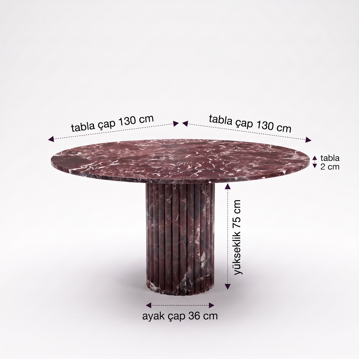 Fluted Ayaklı Rosso Levanto Yemek Masası - 130 cm - M3