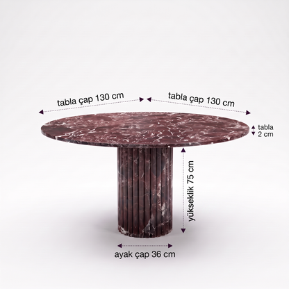 Fluted Ayaklı Rosso Levanto Yemek Masası - 130 cm - M3